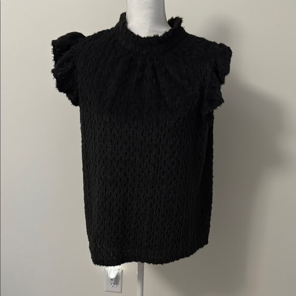 Black Ruffled Smocked Blouse with Mandarin Collar - Picture 1 of 4